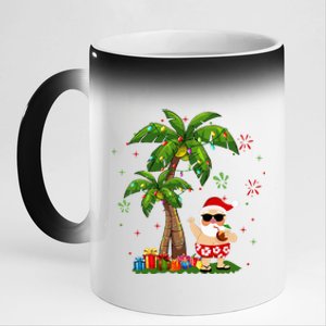 Santa Hawaiian Christmas Palm Tree Lights Xmas 11oz Black Color Changing Mug