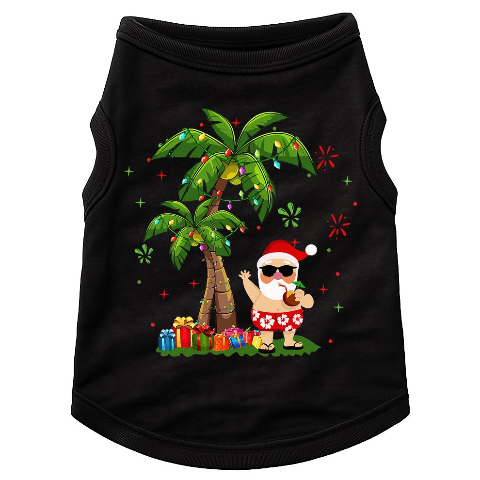 Santa Hawaiian Christmas Palm Tree Lights Xmas Doggie Tank