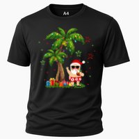 Santa Hawaiian Christmas Palm Tree Lights Xmas Cooling Performance Crew T-Shirt