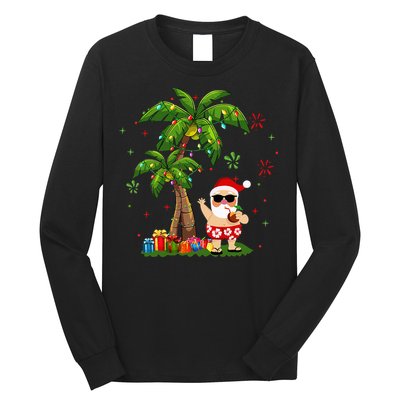 Santa Hawaiian Christmas Palm Tree Lights Xmas Long Sleeve Shirt