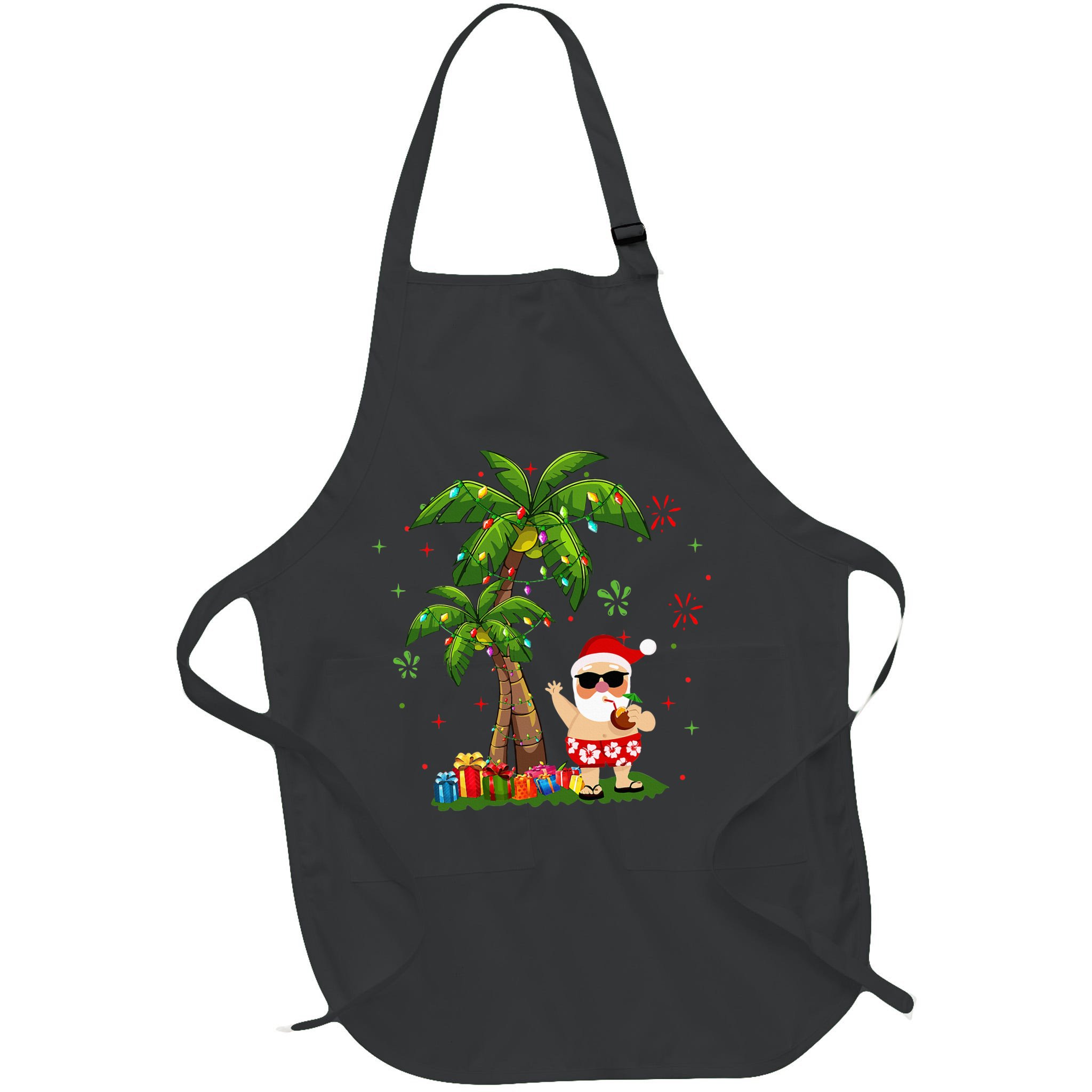 Santa Hawaiian Christmas Palm Tree Lights Xmas Apron