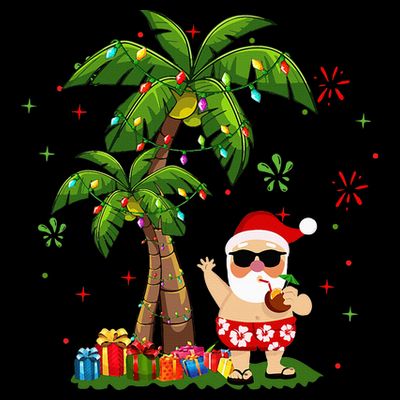 Santa Hawaiian Christmas Palm Tree Lights Xmas T-Shirt