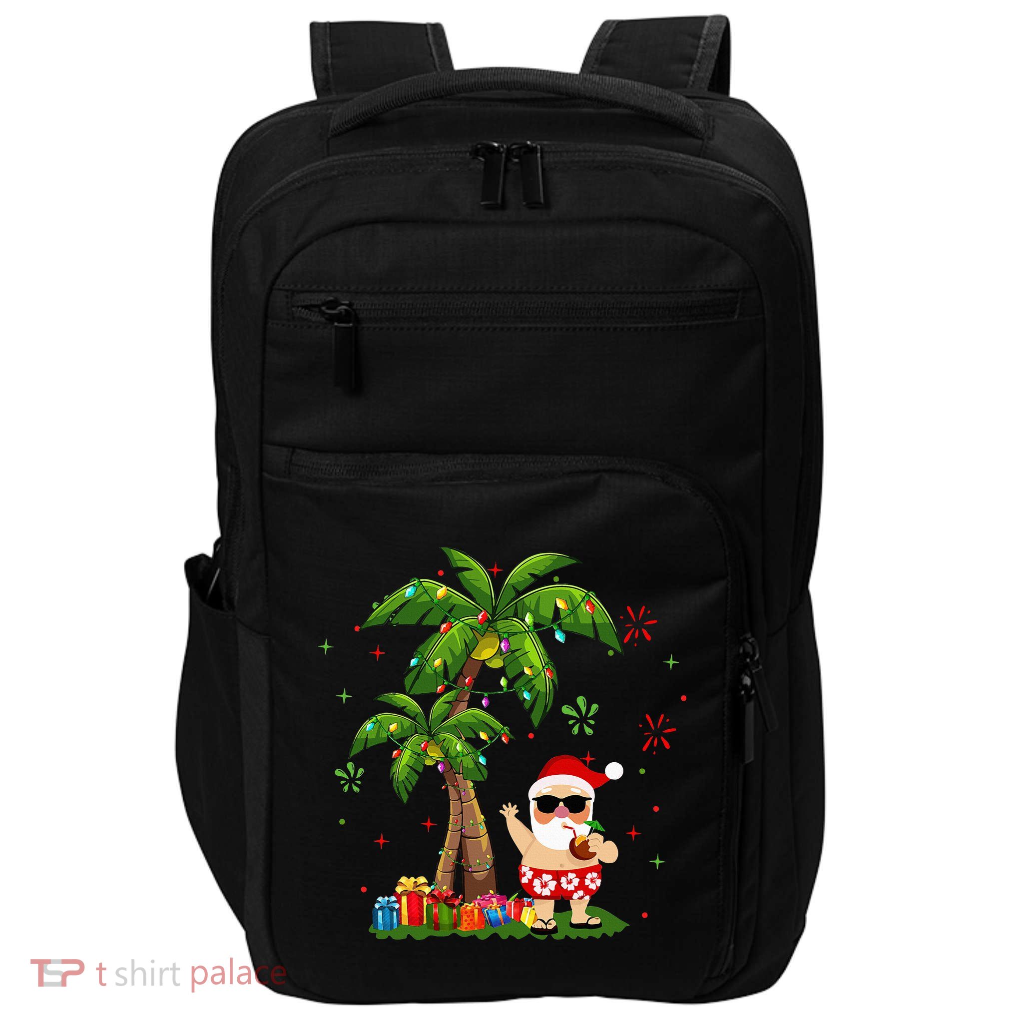Santa Hawaiian Christmas Palm Tree Lights Xmas Impact Tech Backpack