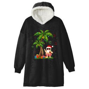 Santa Hawaiian Christmas Palm Tree Lights Xmas Hooded Wearable Blanket