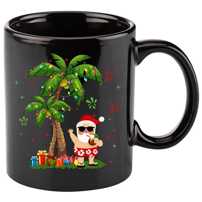 Santa Hawaiian Christmas Palm Tree Lights Xmas 11oz C Handle Ceramic Mug