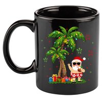 Santa Hawaiian Christmas Palm Tree Lights Xmas 11oz C Handle Ceramic Mug