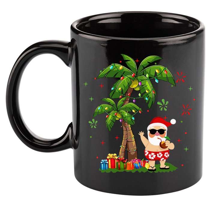 Santa Hawaiian Christmas Palm Tree Lights Xmas 11oz C Handle Ceramic Mug