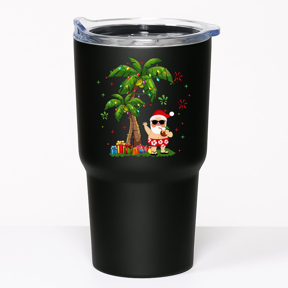 Santa Hawaiian Christmas Palm Tree Lights Xmas Tumbler
