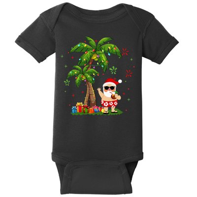 Santa Hawaiian Christmas Palm Tree Lights Xmas Baby Bodysuit