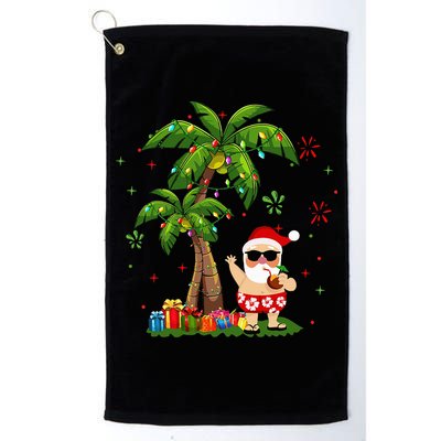 Santa Hawaiian Christmas Palm Tree Lights Xmas Golf Towel