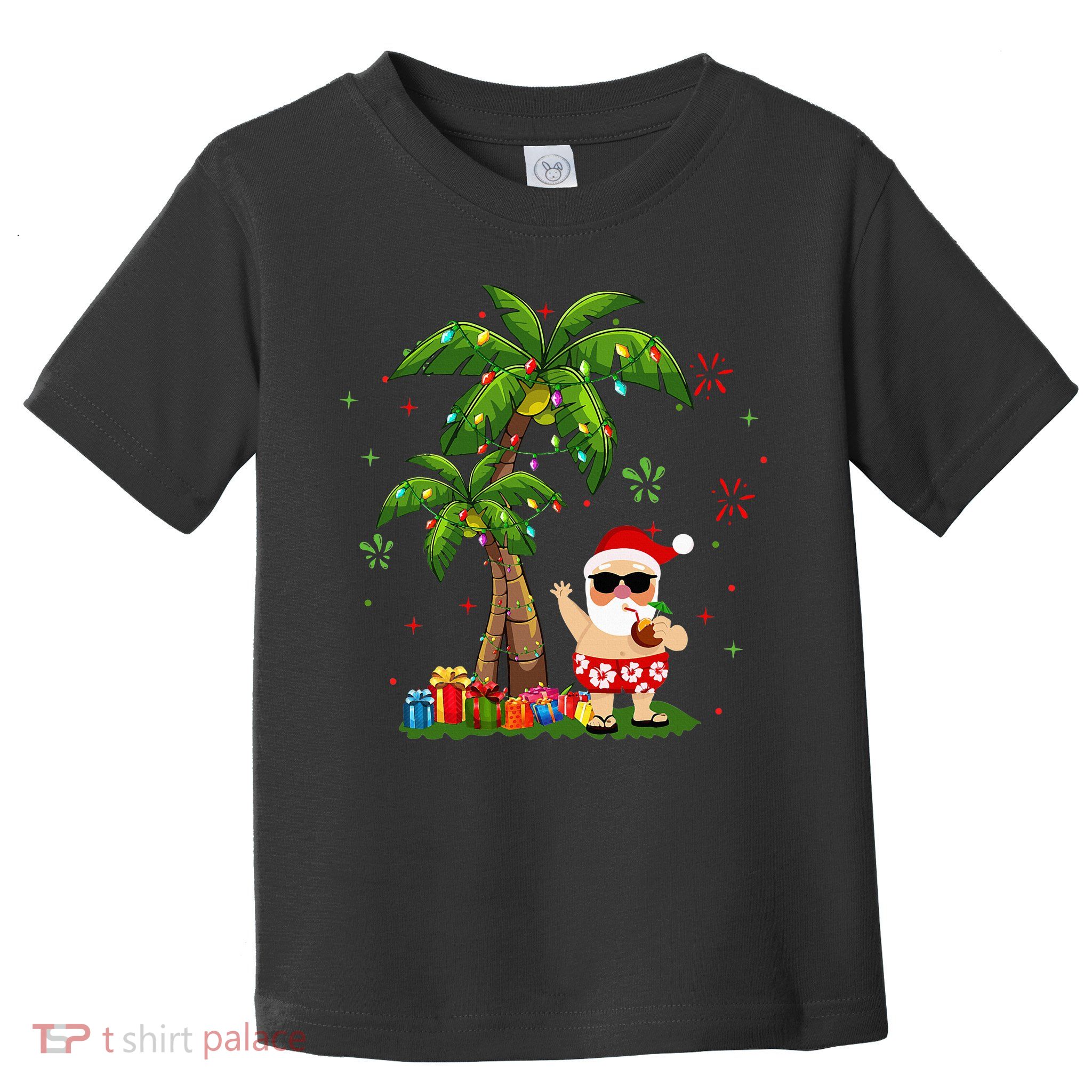 Santa Hawaiian Christmas Palm Tree Lights Xmas Toddler T-Shirt