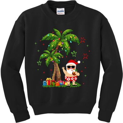 Santa Hawaiian Christmas Palm Tree Lights Xmas Kids Sweatshirt