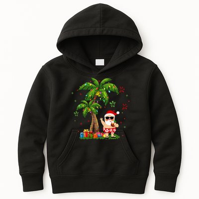 Santa Hawaiian Christmas Palm Tree Lights Xmas Kids Hoodie