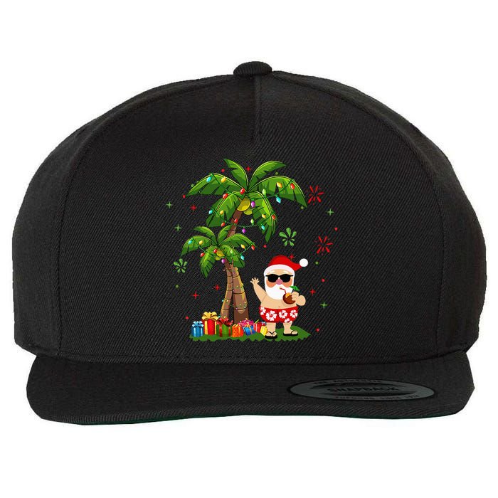 Santa Hawaiian Christmas Palm Tree Lights Xmas Wool Snapback Cap