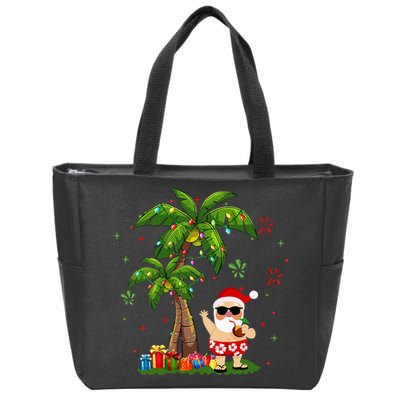 Santa Hawaiian Christmas Palm Tree Lights Xmas Zip Tote Bag