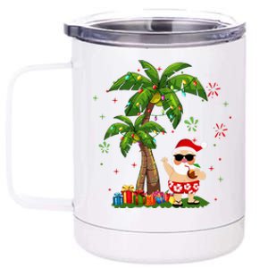 Santa Hawaiian Christmas Palm Tree Lights Xmas 12 oz Stainless Steel Tumbler Cup