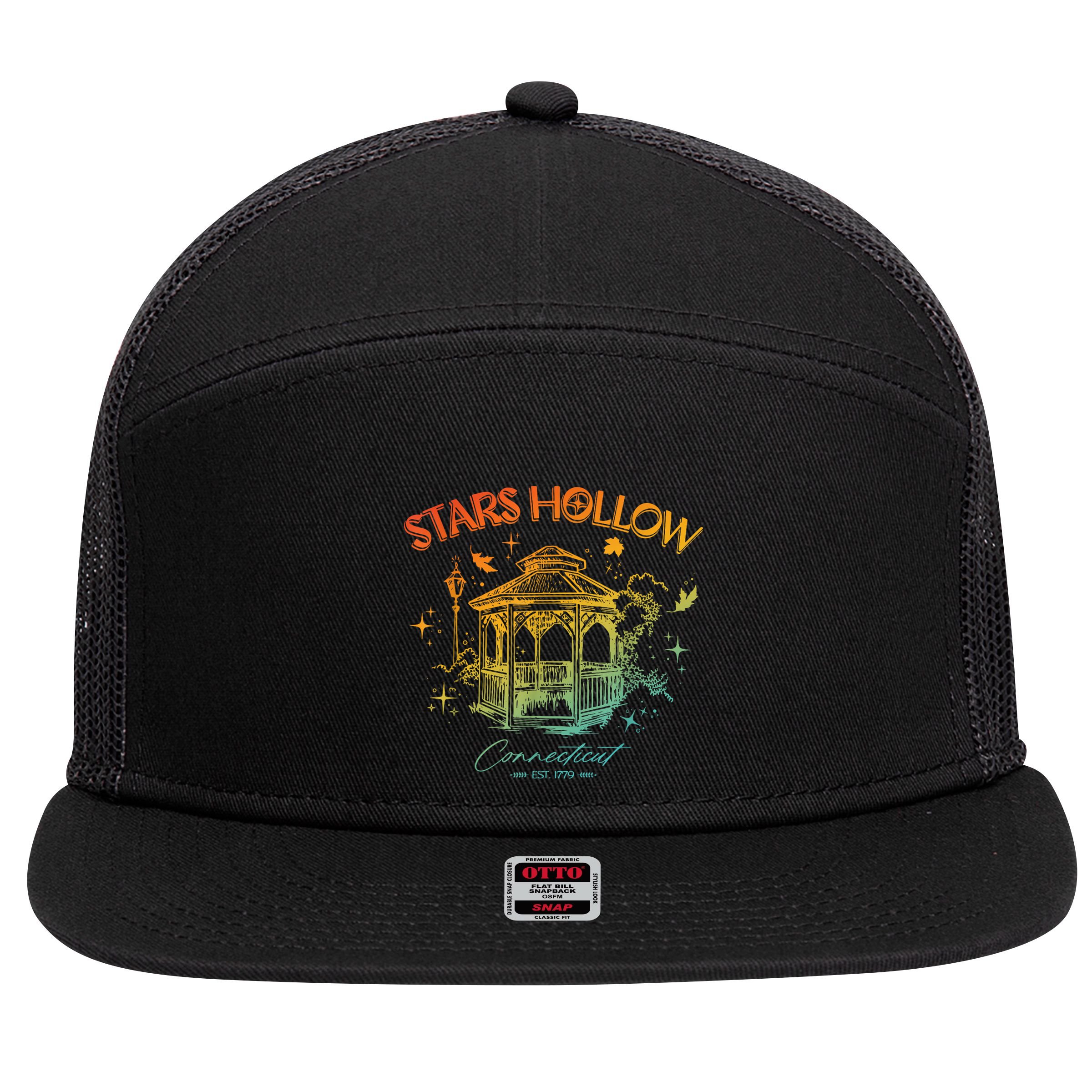 Stars Hollow Connecticut Est 1779 7 Panel Mesh Trucker Snapback Hat