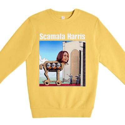 Scamala Harris Communism Trojan Horse Funny Trump 2024 Premium Crewneck Sweatshirt