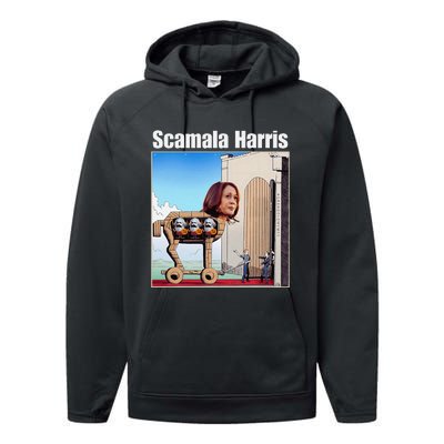 Scamala Harris Communism Trojan Horse Funny Trump 2024 Performance Fleece Hoodie