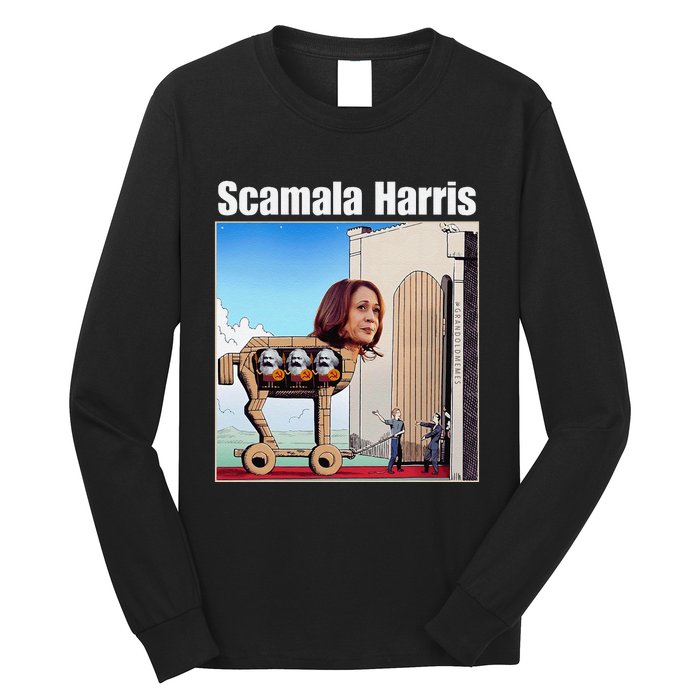 Scamala Harris Communism Trojan Horse Funny Trump 2024 Long Sleeve Shirt