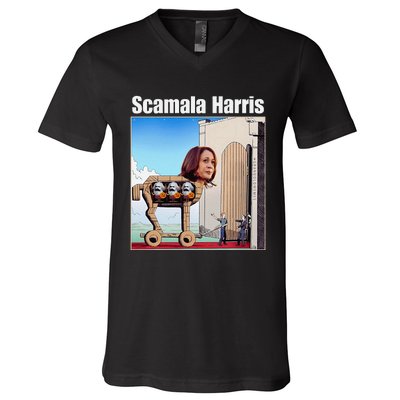 Scamala Harris Communism Trojan Horse Funny Trump 2024 V-Neck T-Shirt