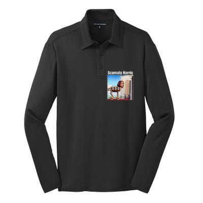 Scamala Harris Communism Trojan Horse Funny Trump 2024 Silk Touch Performance Long Sleeve Polo