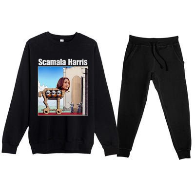 Scamala Harris Communism Trojan Horse Funny Trump 2024 Premium Crewneck Sweatsuit Set