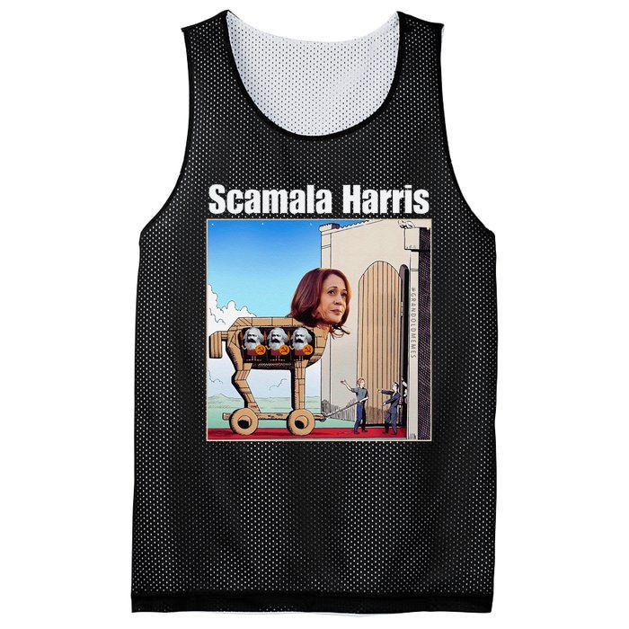 Scamala Harris Communism Trojan Horse Funny Trump 2024 Mesh Reversible Basketball Jersey Tank