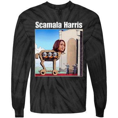 Scamala Harris Communism Trojan Horse Funny Trump 2024 Tie-Dye Long Sleeve Shirt