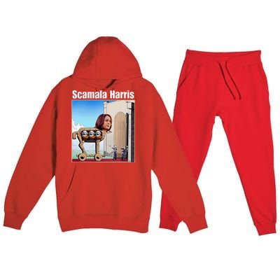 Scamala Harris Communism Trojan Horse Funny Trump 2024 Premium Hooded Sweatsuit Set