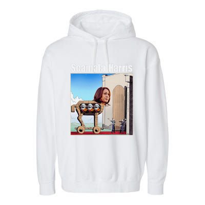 Scamala Harris Communism Trojan Horse Funny Trump 2024 Garment-Dyed Fleece Hoodie