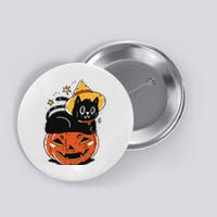 Spooky Halloween Cat Costume with Witch Hat and Pumpkin Button