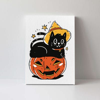 Spooky Halloween Cat Costume with Witch Hat and Pumpkin Canvas