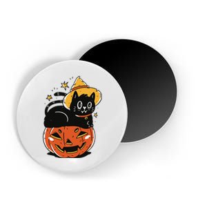 Spooky Halloween Cat Costume with Witch Hat and Pumpkin Magnet