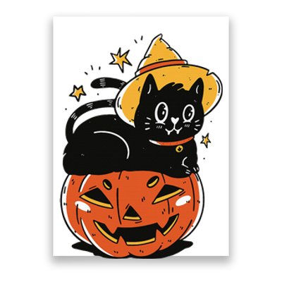 Spooky Halloween Cat Costume with Witch Hat and Pumpkin Poster