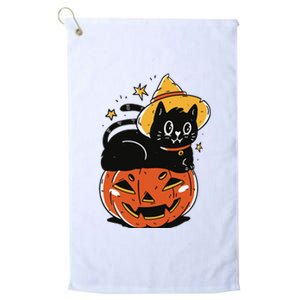 Spooky Halloween Cat Costume with Witch Hat and Pumpkin Platinum Collection Golf Towel