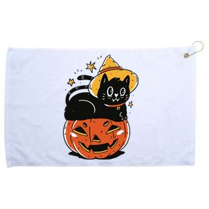 Spooky Halloween Cat Costume with Witch Hat and Pumpkin Grommeted Golf Towel