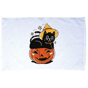 Spooky Halloween Cat Costume with Witch Hat and Pumpkin Microfiber Hand Towel