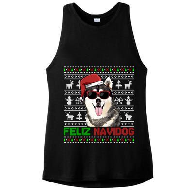 Siberian Husky Dog Feliz Navidog Funny Christmas Gift Ladies PosiCharge Tri-Blend Wicking Tank