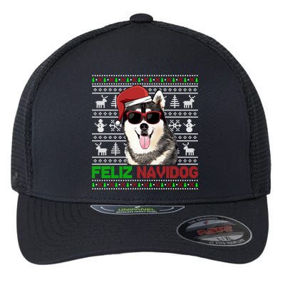 Siberian Husky Dog Feliz Navidog Funny Christmas Gift Flexfit Unipanel Trucker Cap