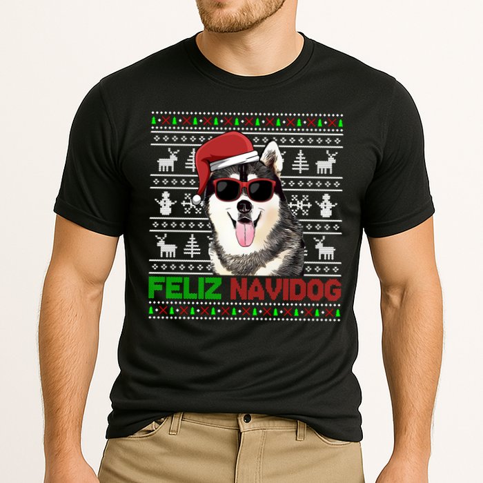 Siberian Husky Dog Feliz Navidog Funny Christmas Gift Cooling Performance Crew T-Shirt
