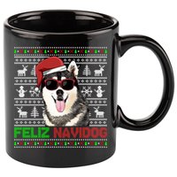 Siberian Husky Dog Feliz Navidog Funny Christmas Gift 11oz C Handle Ceramic Mug