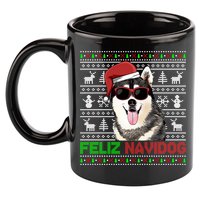 Siberian Husky Dog Feliz Navidog Funny Christmas Gift 11oz C Handle Ceramic Mug