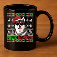 Siberian Husky Dog Feliz Navidog Funny Christmas Gift 11oz C Handle Ceramic Mug