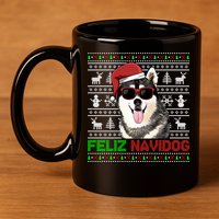 Siberian Husky Dog Feliz Navidog Funny Christmas Gift 11oz C Handle Ceramic Mug