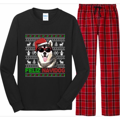 Siberian Husky Dog Feliz Navidog Funny Christmas Gift Long Sleeve Pajama Set