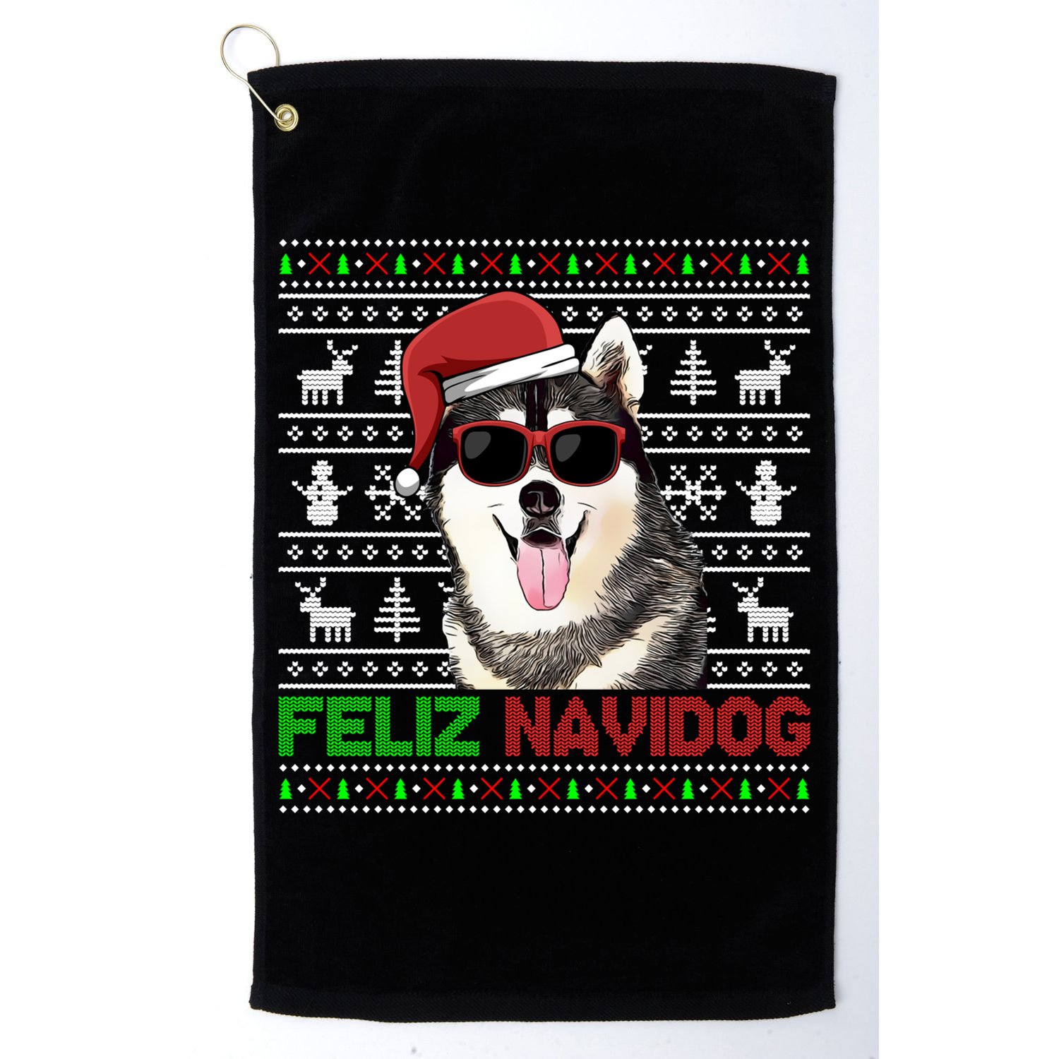 Siberian Husky Dog Feliz Navidog Funny Christmas Gift Golf Towel