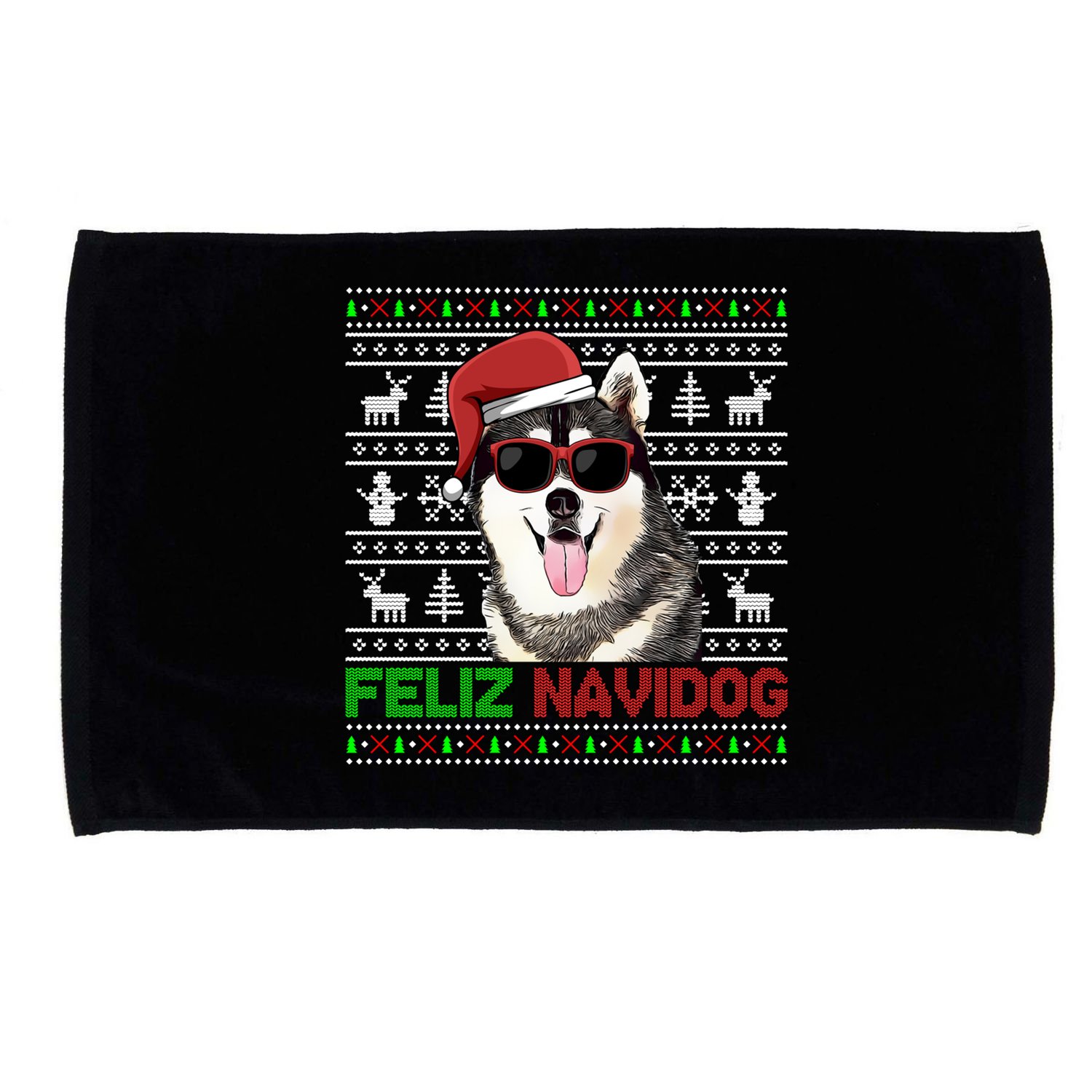 Siberian Husky Dog Feliz Navidog Funny Christmas Gift Microfiber Hand Towel