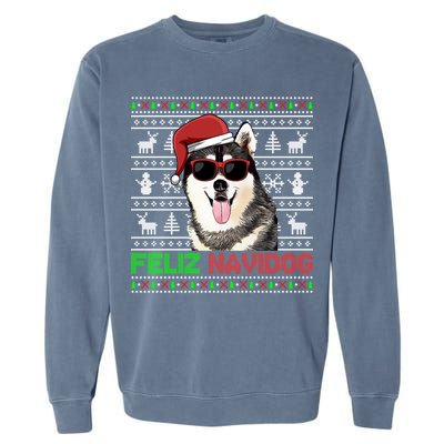 Siberian Husky Dog Feliz Navidog Funny Christmas Gift Garment-Dyed Sweatshirt
