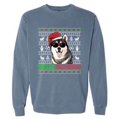 Siberian Husky Dog Feliz Navidog Funny Christmas Gift Garment-Dyed Sweatshirt